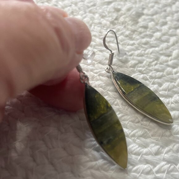 Natural BUMBLE BEE JASPER Handmade Sterling 925 Dangle Earrings #852D - Picture 2 of 3